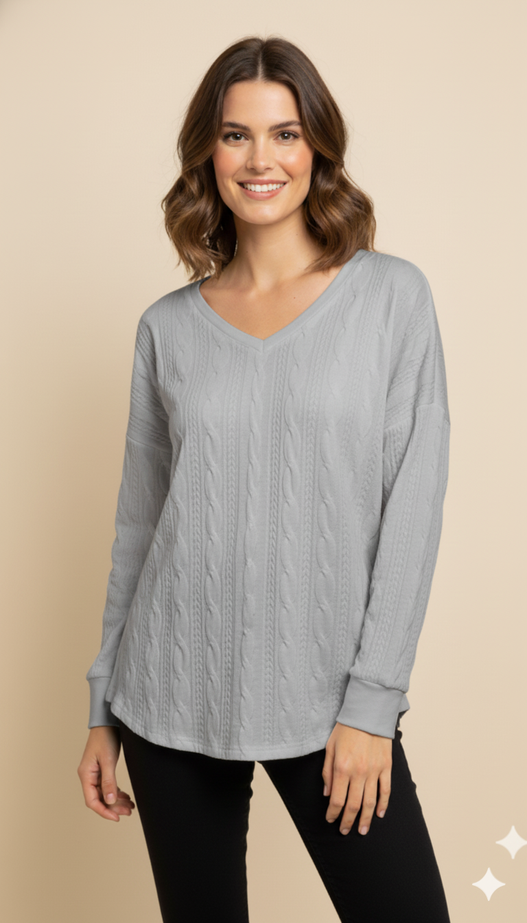 Drune | Strickpullover Übergroß Fit V-Ausschnitt Kabelstrick Weicher Stricktextur