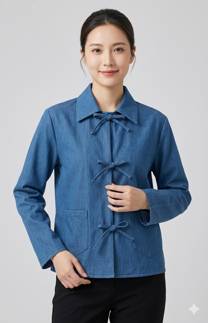 Damen modische Jeansjacke mit dekorativen Knopfdetails und zwei aufgesetzten Taschen Drune