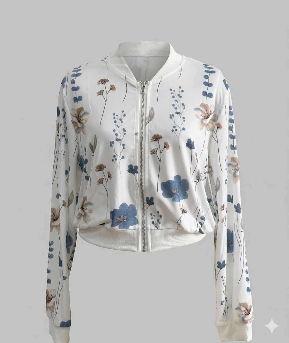 Damen Bomberjacke mit floralem Design und elastischen Bündchen Drune