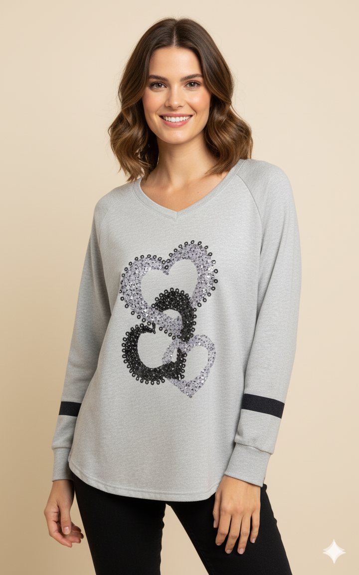 Drune | Damenpullover mit Herzmuster & V-Ausschnitt