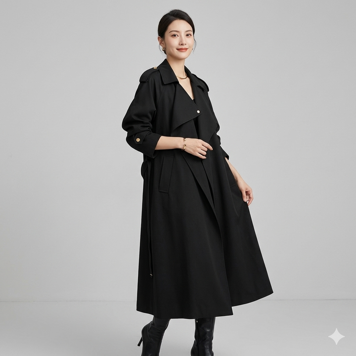 Drune | Eleganter Langer Trenchcoat Bürotasche mit Gürtel