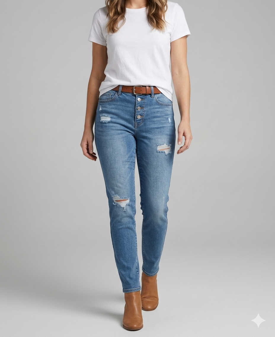 Drune | Trendige Skinny Damenjeans mit Modischen Knöpfen