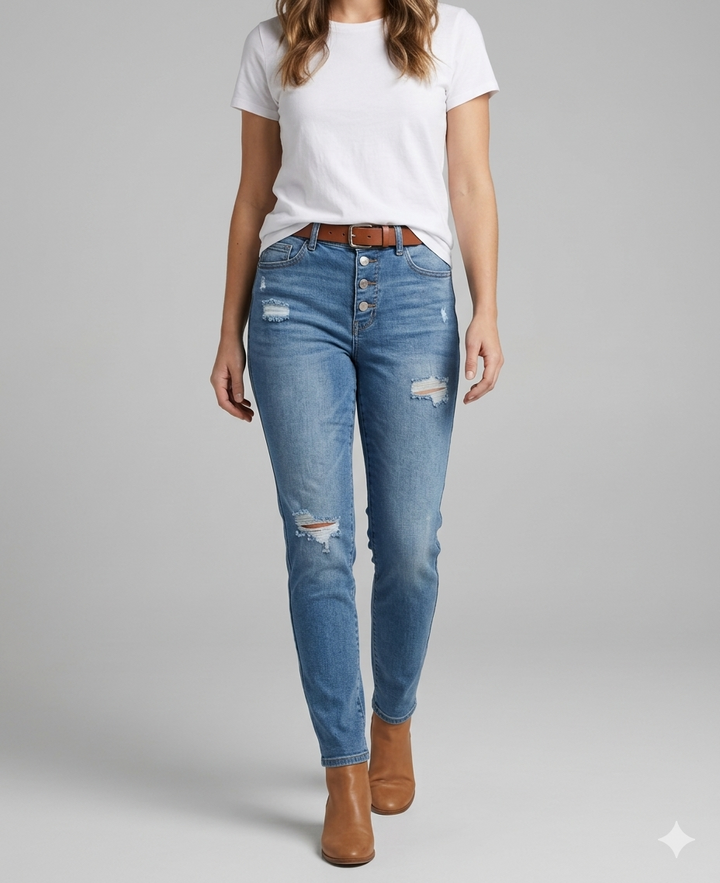 Drune | Trendige Skinny Damenjeans mit Modischen Knöpfen