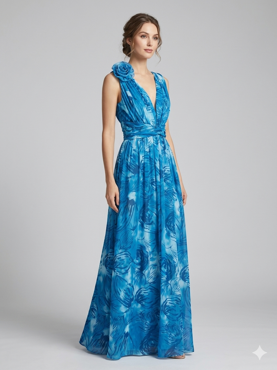 DamenMaxikleid aus leichtem, fließendem Chiffon mit romantischen Spitzenrändern Drune