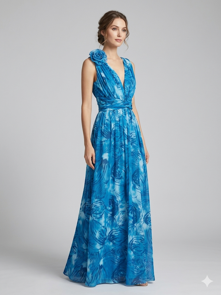 DamenMaxikleid aus leichtem, fließendem Chiffon mit romantischen Spitzenrändern Drune