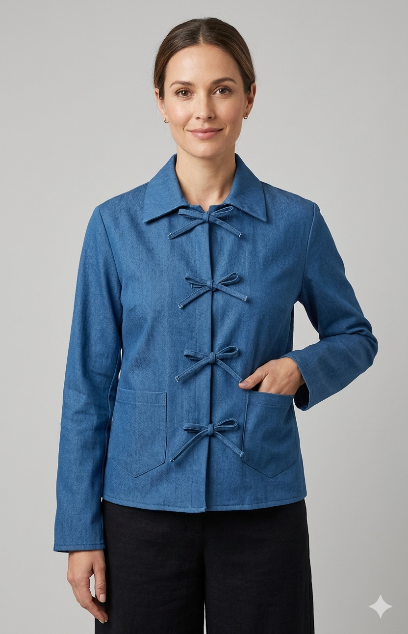 Damen modische Jeansjacke mit dekorativen Knopfdetails und zwei aufgesetzten Taschen Drune