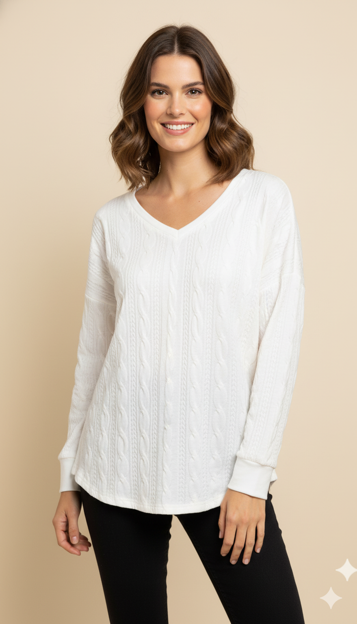 Drune | Strickpullover Übergroß Fit V-Ausschnitt Kabelstrick Weicher Stricktextur