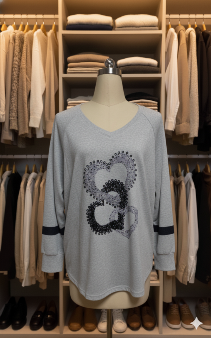 Drune | Damenpullover mit Herzmuster & V-Ausschnitt