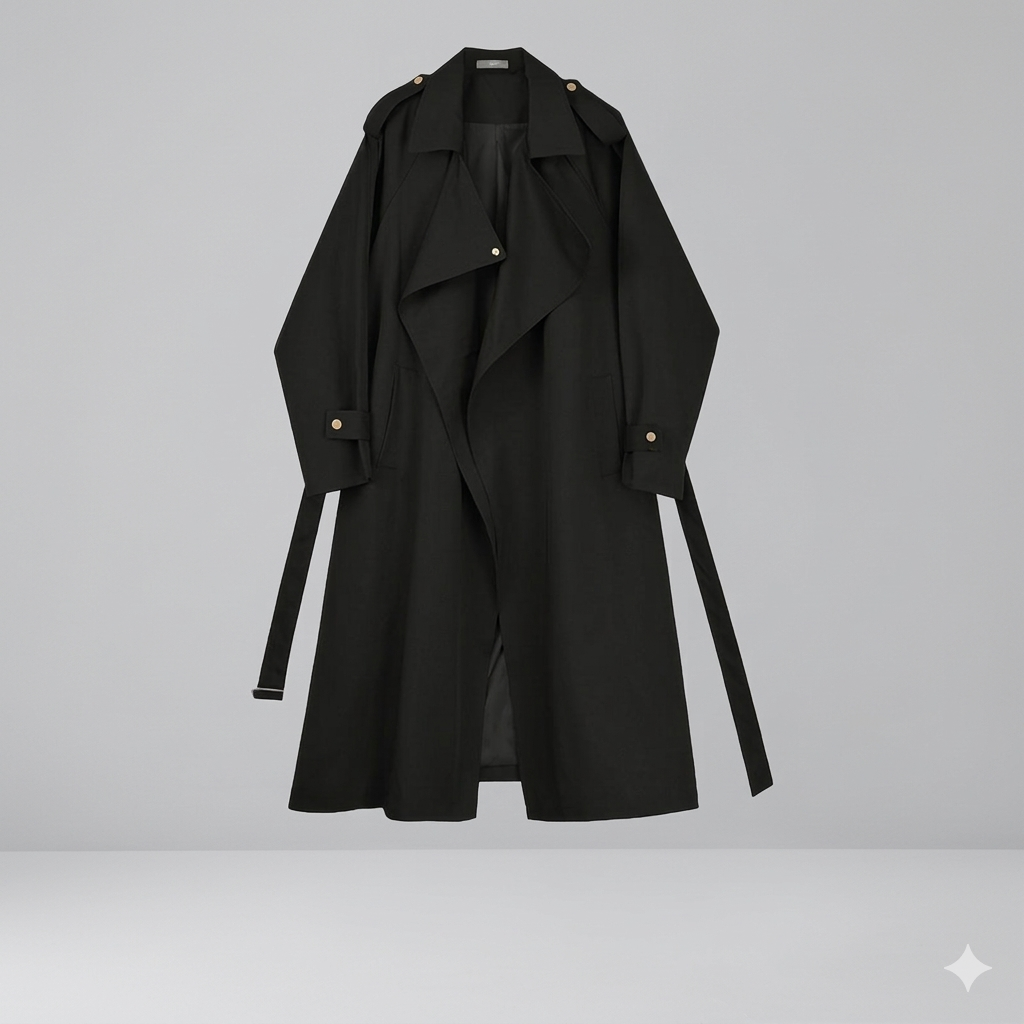 Drune | Eleganter Langer Trenchcoat Bürotasche mit Gürtel
