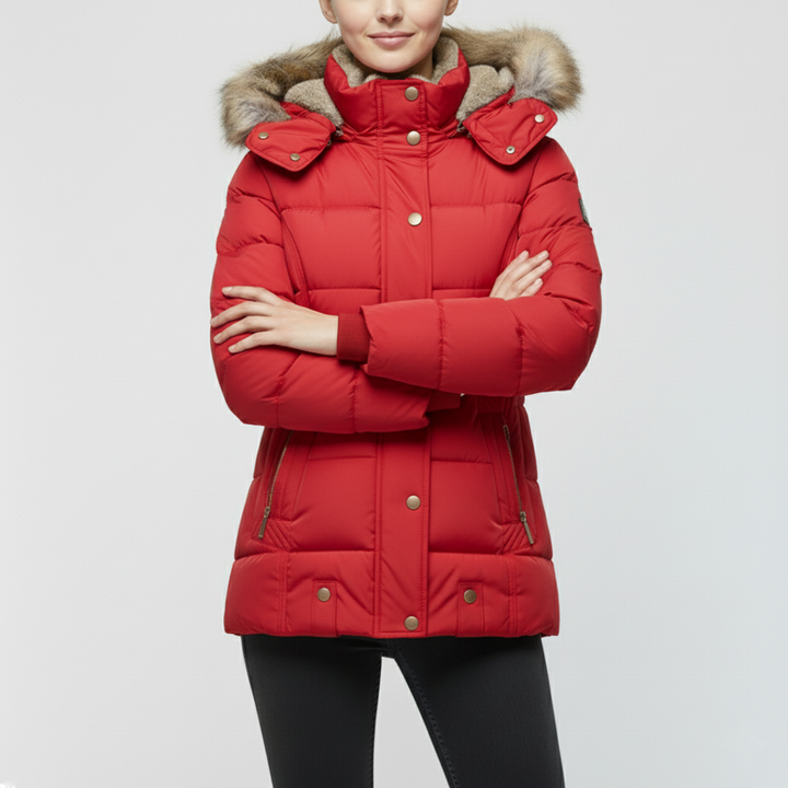 Drunef Damen Winterjacke | Mit Fellfutter, Langarm, Gefüttert