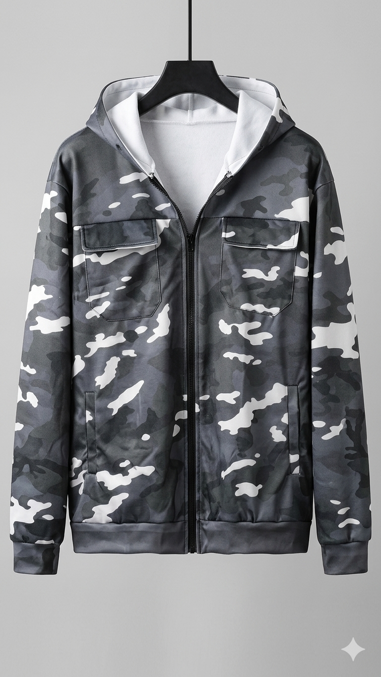 Drune | Camouflage Cargo Jacke mit Kapuze