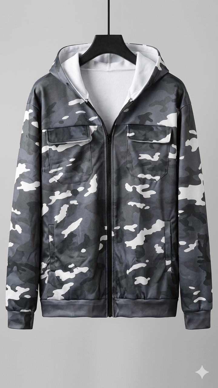Drune | Camouflage Cargo Jacke mit Kapuze