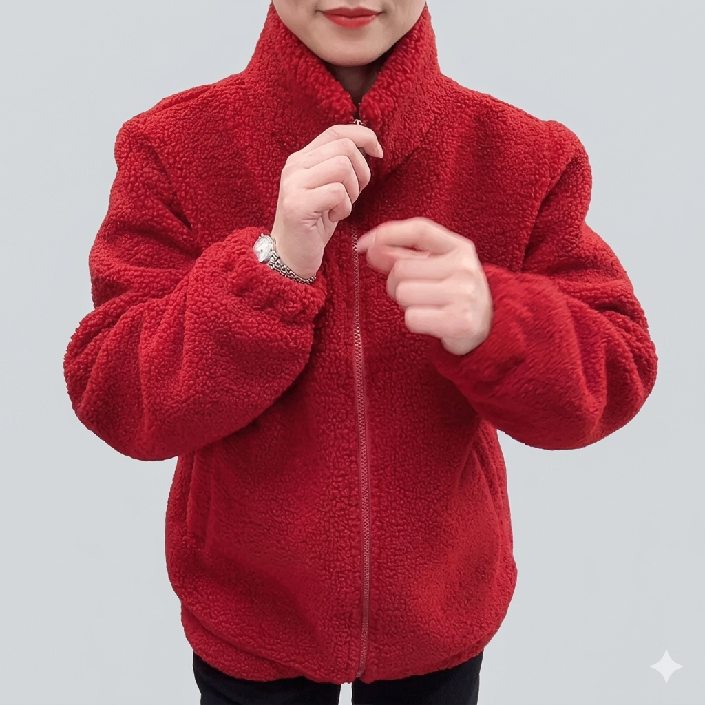 Damen Flauschige Fleecejacke mit hohen Kragen und seitlichen Taschen Drune