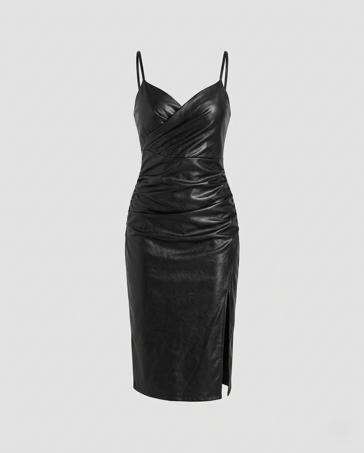Damen figurbetontes Lederkleid mit Schlitz