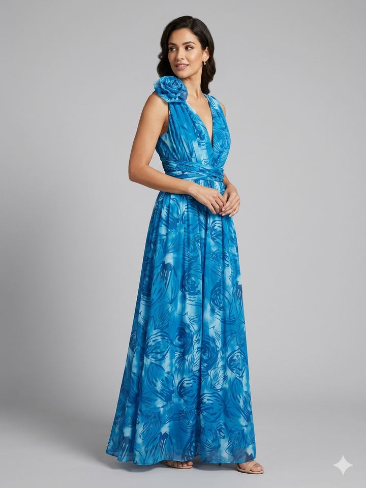 DamenMaxikleid aus leichtem, fließendem Chiffon mit romantischen Spitzenrändern Drune
