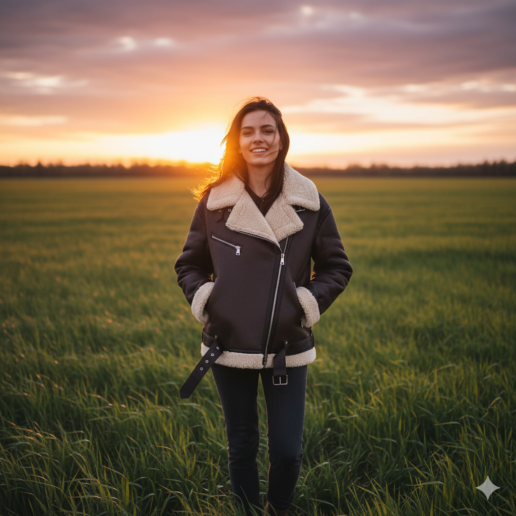 Drune | Braune Lederfliegerjacke für Damen