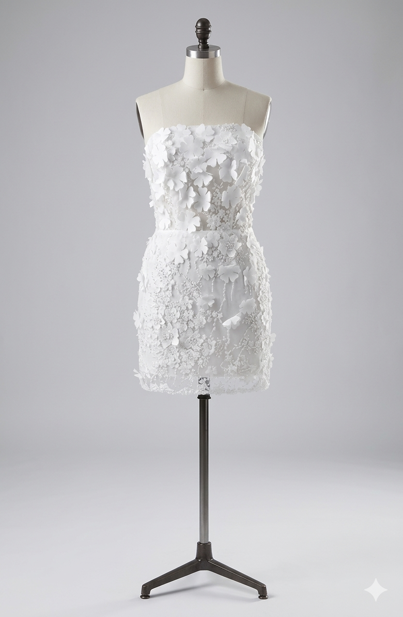 Damen Hochzeitskleid mit verführerischem floralem Design und transparenten Ärmeln Drune