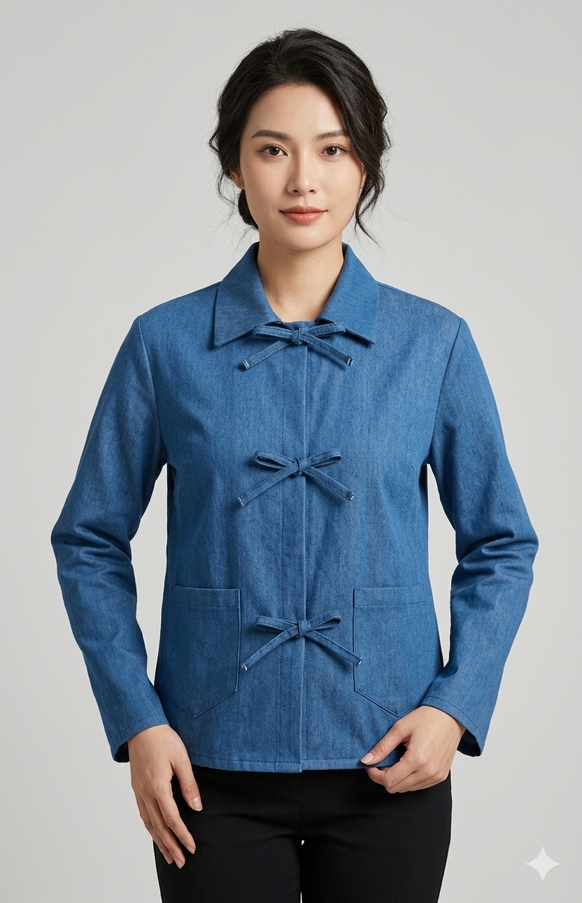 Damen modische Jeansjacke mit dekorativen Knopfdetails und zwei aufgesetzten Taschen Drune