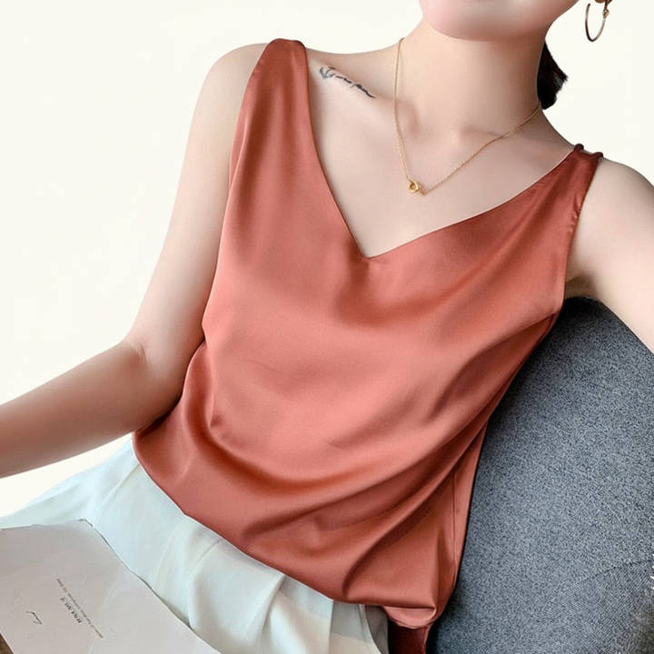 Damen Glänzendes Tanktop V-Ausschnitt Ärmellos