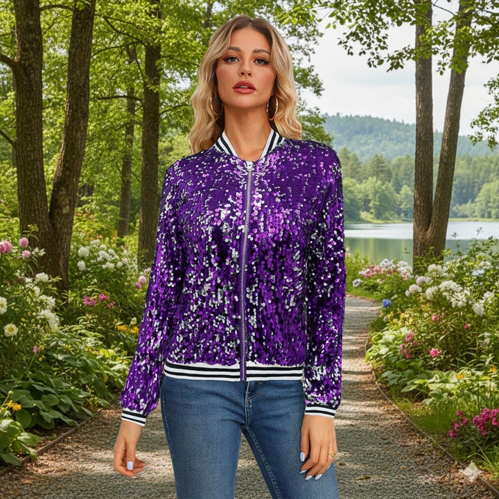Damen Glamouröse Pailletten Bomberjacke Drune