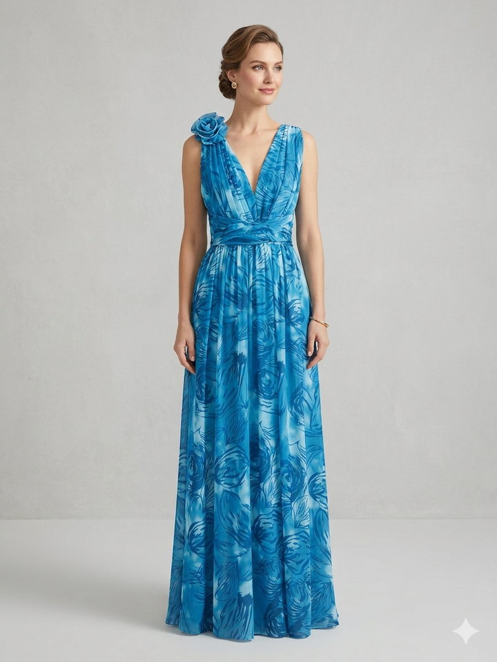 DamenMaxikleid aus leichtem, fließendem Chiffon mit romantischen Spitzenrändern Drune