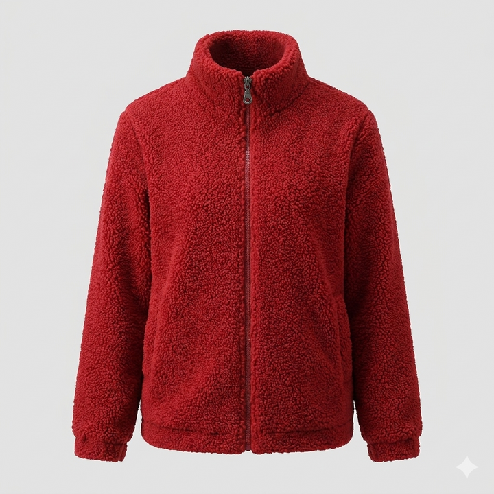 Damen Flauschige Fleecejacke mit hohen Kragen und seitlichen Taschen Drune