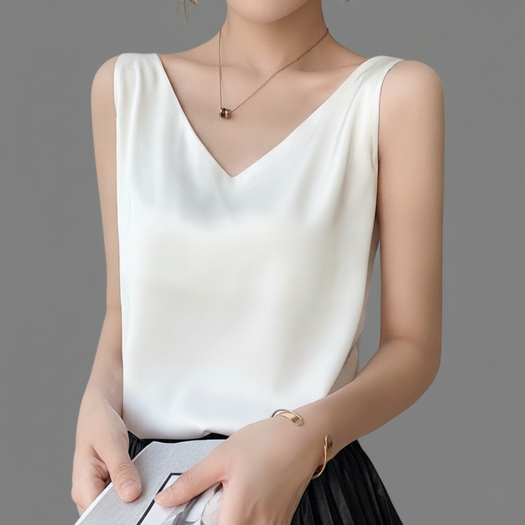 Damen Glänzendes Tanktop V-Ausschnitt Ärmellos