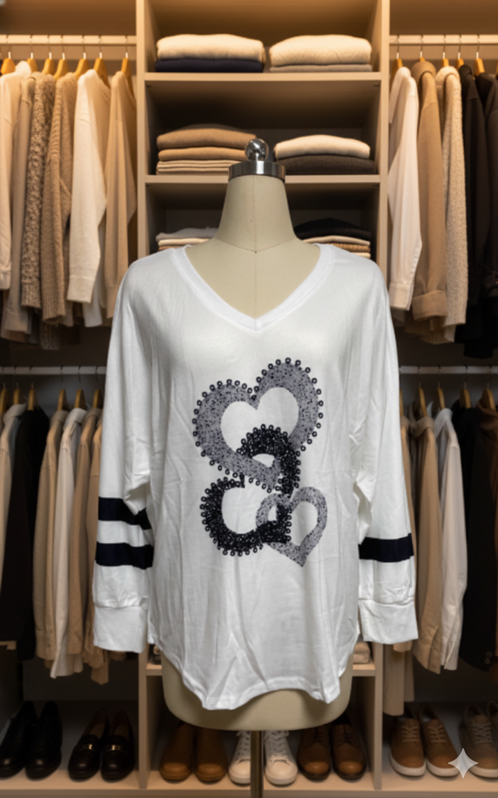 Drune | Damenpullover mit Herzmuster & V-Ausschnitt