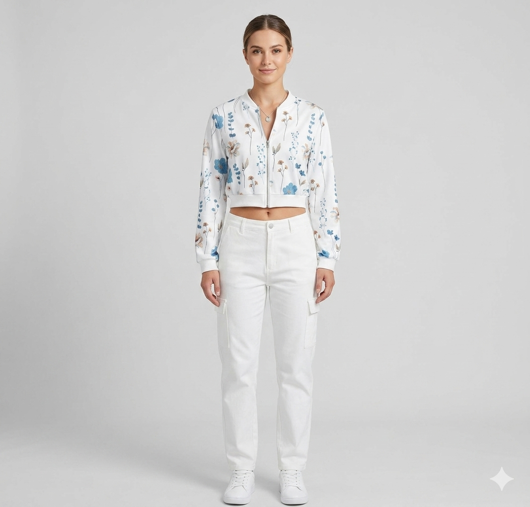 Damen Bomberjacke mit floralen Mustern und elastischem Abschluss Drune