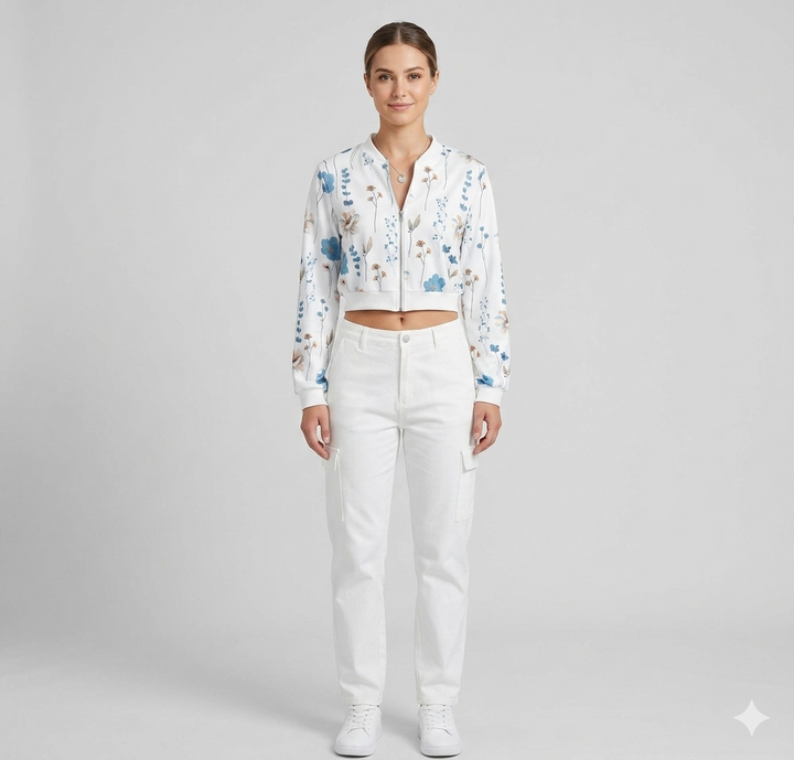 Damen Bomberjacke mit floralen Mustern und elastischem Abschluss Drune