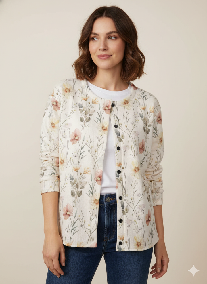 Drune | Strickgilet mit Knöpfen Sanftheit & Eleganz Boho Blumenmuster