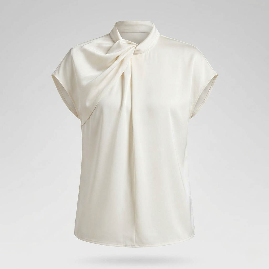 Satin Schluppenbluse Damen Kurzarm