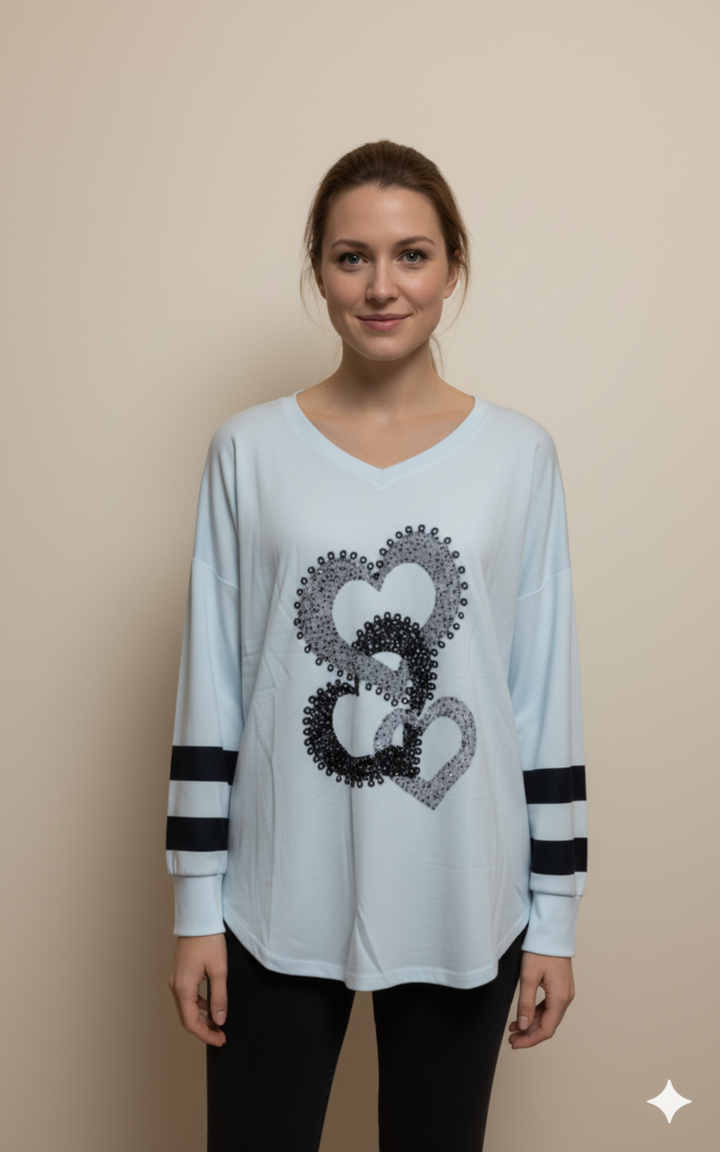 Drune | Damenpullover mit Herzmuster & V-Ausschnitt