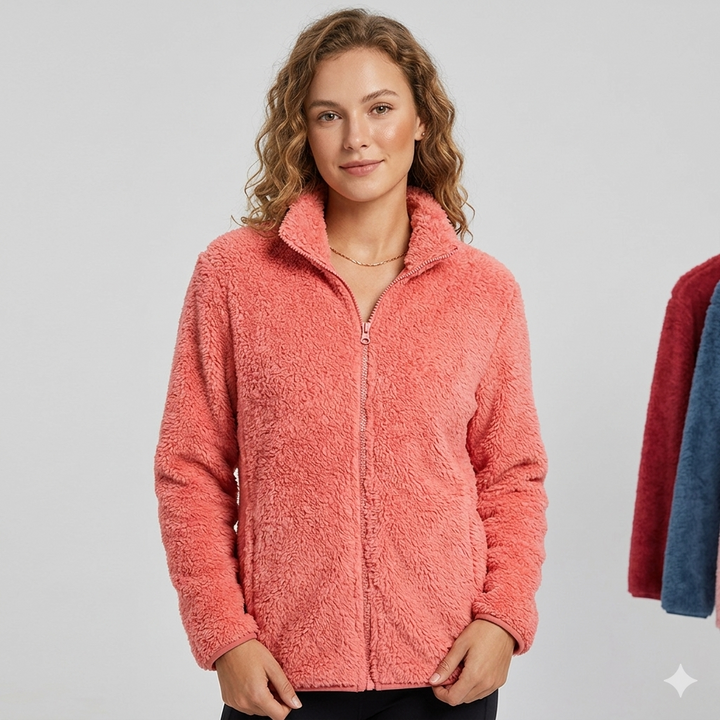 Damen Flauschige Fleecejacke mit hohen Kragen und seitlichen Taschen Drune