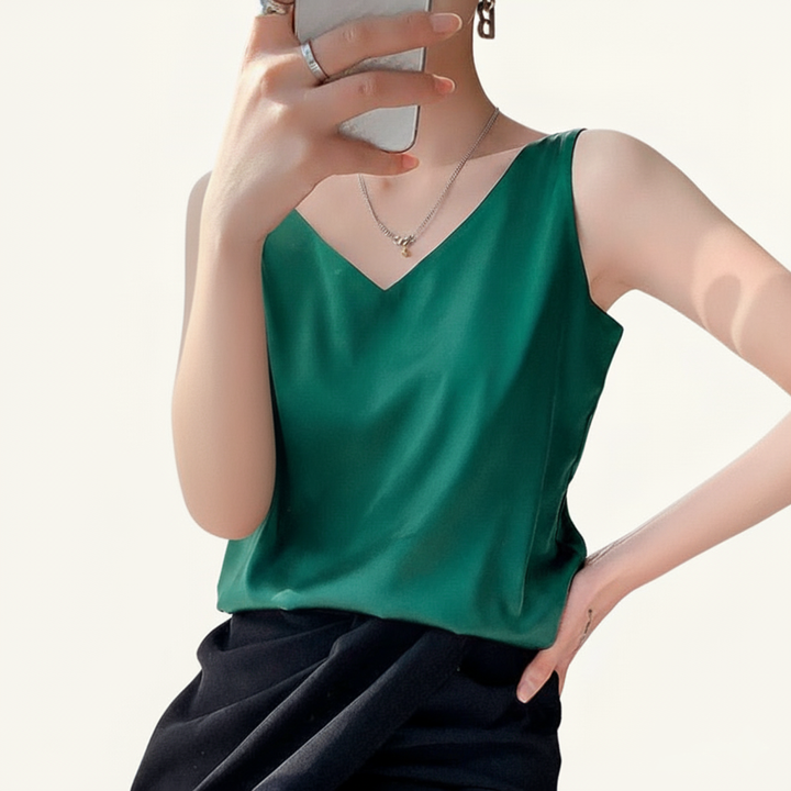 Damen Glänzendes Tanktop V-Ausschnitt Ärmellos