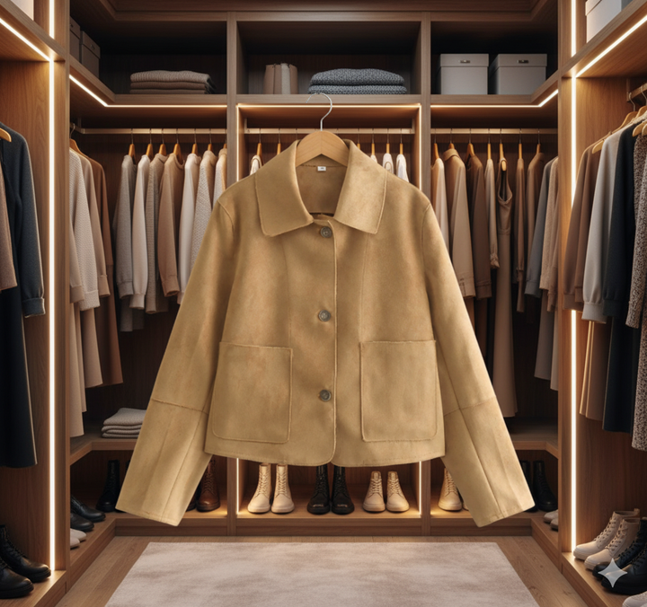 Damen Kurzjacke aus hochwertigem Wildlederimitat mit klassischen Knöpfen und praktischen Taschen Drune