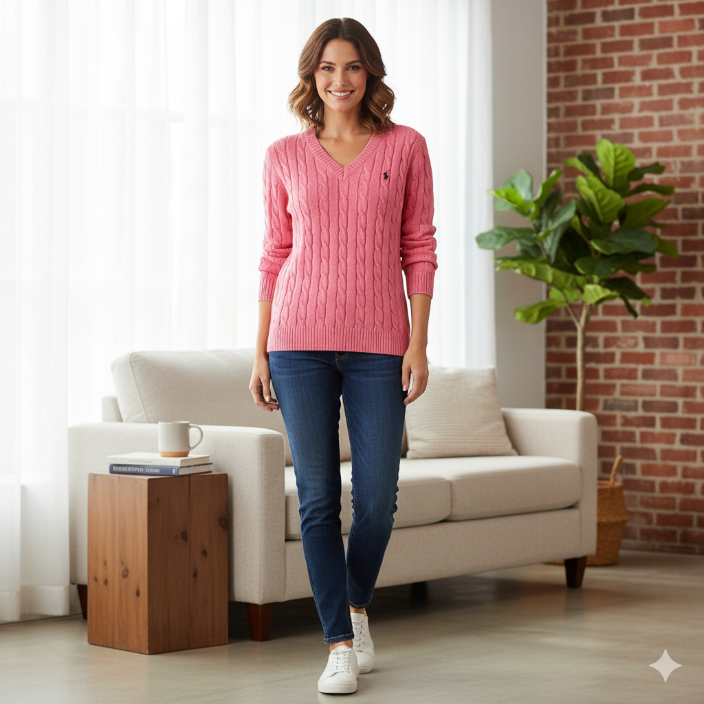 Drune | Schnurgestrickter Pullover mit V-Ausschnitt für Damen