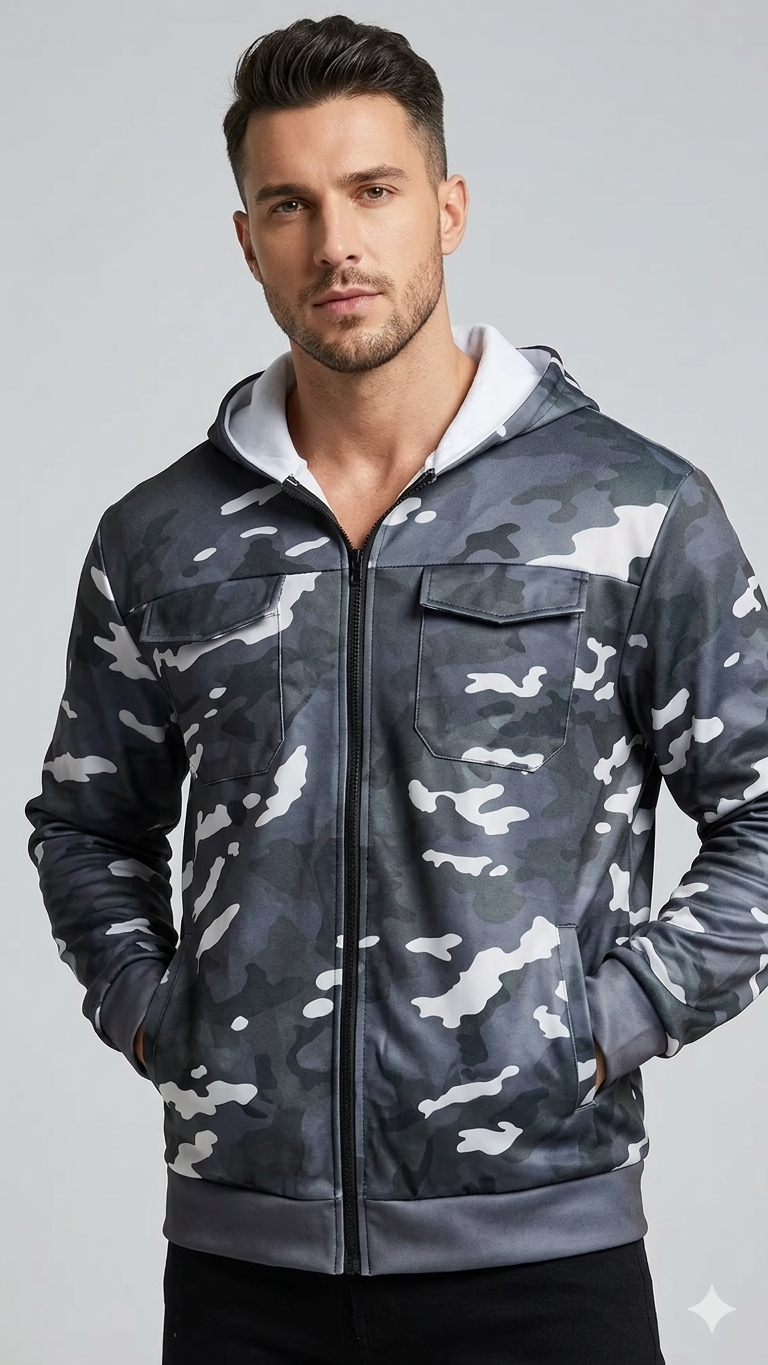 Drune | Camouflage Cargo Jacke mit Kapuze