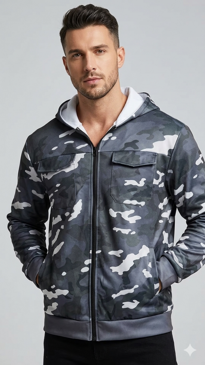 Drune | Camouflage Cargo Jacke mit Kapuze
