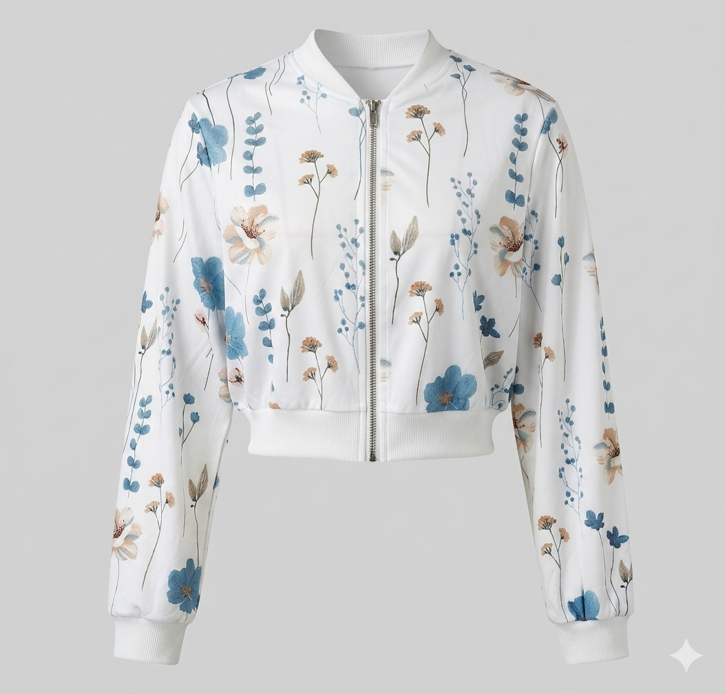 Damen Bomberjacke mit floralen Mustern und elastischem Abschluss Drune