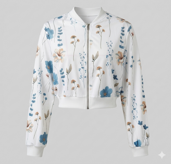 Damen Bomberjacke mit floralen Mustern und elastischem Abschluss Drune
