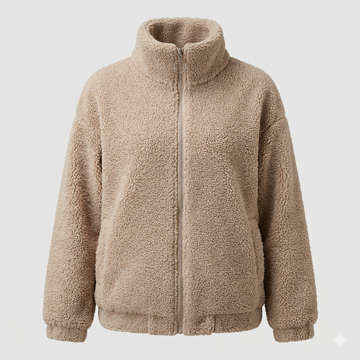 Damen Flauschige Fleecejacke mit hohen Kragen und seitlichen Taschen Drune