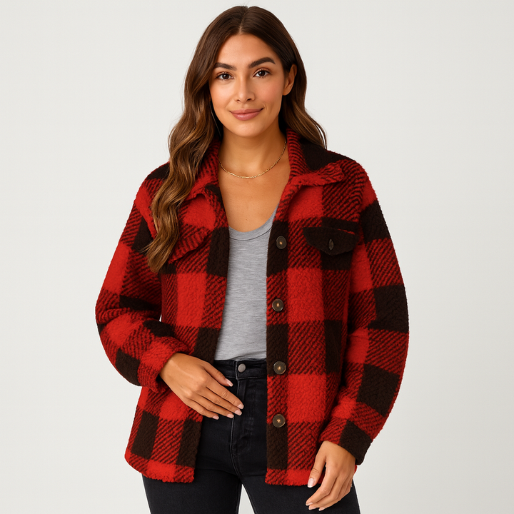 Drune | Jacke Warme Kurze Fleecejacke mit Knöpfen für Damen für Den Winter