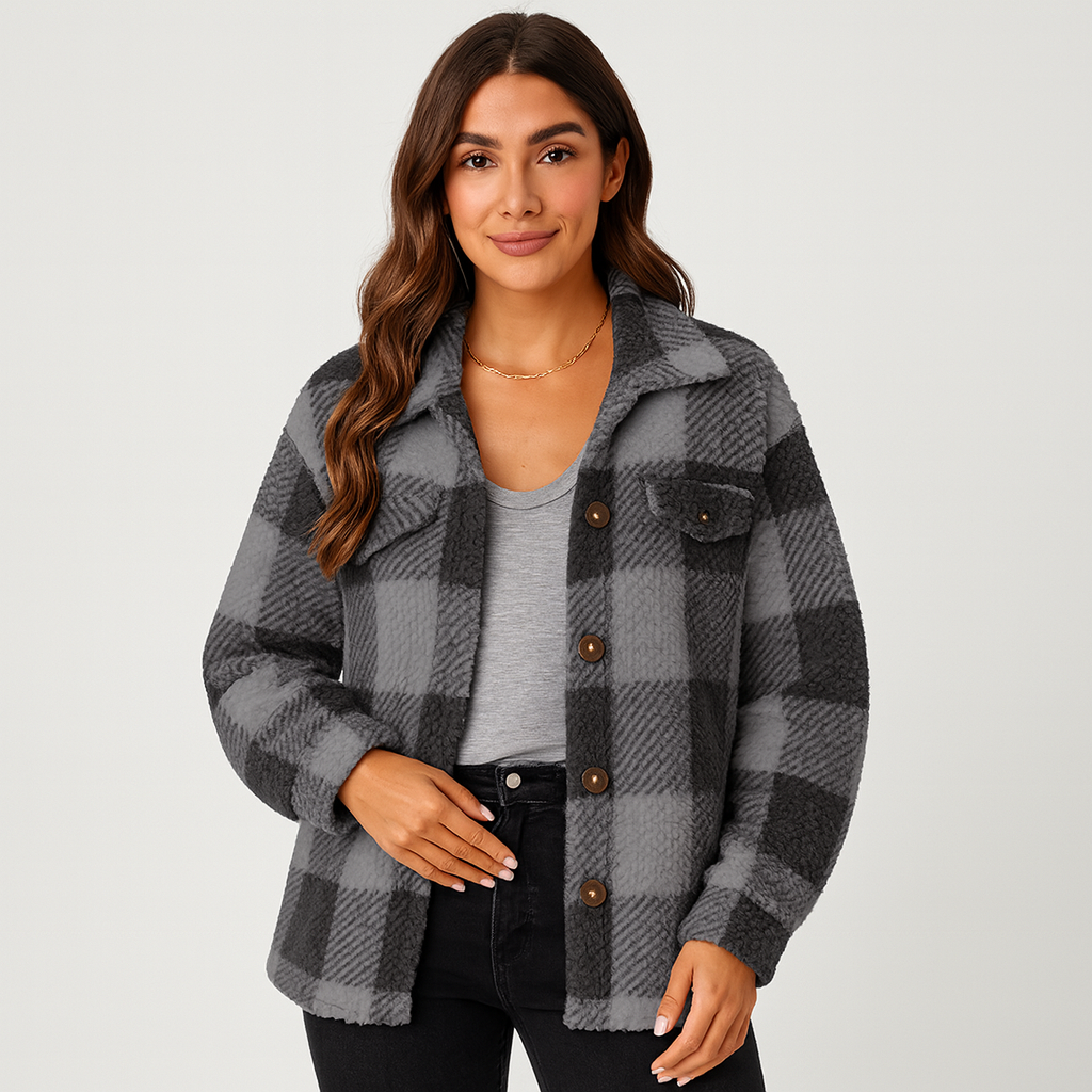 Drune | Jacke Warme Kurze Fleecejacke mit Knöpfen für Damen für Den Winter