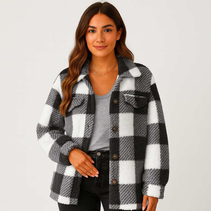 Drune | Jacke Warme Kurze Fleecejacke mit Knöpfen für Damen für Den Winter