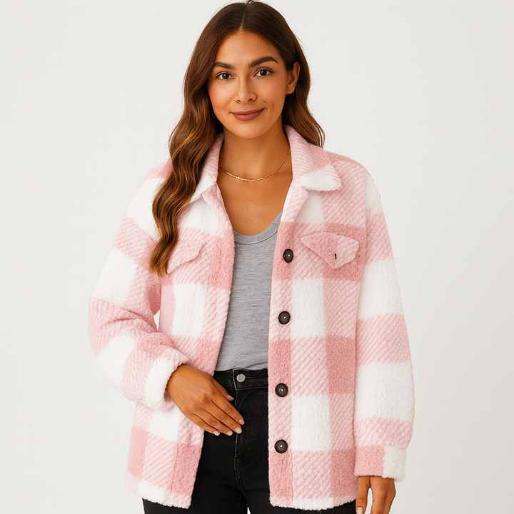 Drune | Jacke Warme Kurze Fleecejacke mit Knöpfen für Damen für Den Winter