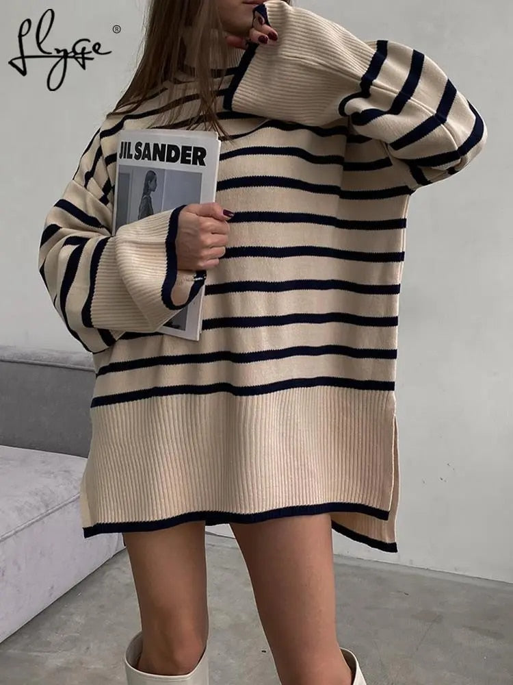 Drune | Gestreifter Rollkragenpullover