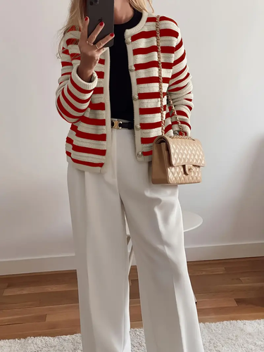 Drune | Gestreifter Damen-Cardigan aus weichem Strick