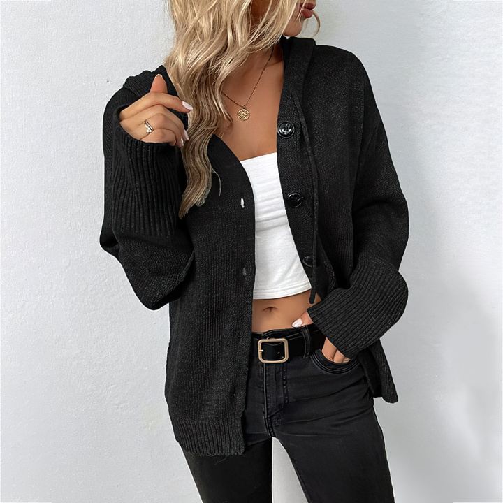Drune | Strickjacke Warm Mit Kapuze Mit Knöpfen Damenjacke