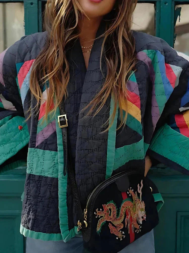 Drune | Jacke Damen Farbenfrohe Offene Front Übergröße Jacke für Den Winter
